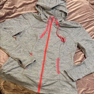 Lukka Gray and White Striped Utility Jacket with Neon Pink Accents